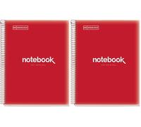 Miquelrius - Cuaderno A4 Notebook Emotions, 120 Hojas 90 g/m², Rayado Horizontal 7 mm, 5 Franjas de Colores, Espiral Microperforado, Tapa Polipropileno, 4 Taladros, Color Rojo (Paquete de 2)
