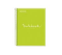 Miquelrius - Cuaderno A4 Notebook Emotions, 120 Hojas de 90 g/m², Cuadrícula 5 mm, 5 Franjas de Colores, Libreta Espiral Microperforado, Cuaderno Cuadriculado, Tapa Rígida, 4 Taladros, Verde Lima