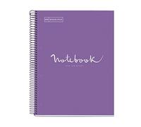 Miquelrius - Cuaderno A4 Notebook Emotions, 120 Hojas de 90 g/m², Rayado Horizontal 7 mm, 5 Franjas de Colores, Espiral Microperforado, Cuaderno Rayado, Tapa Extra Rígida, 4 Taladros, Púrpura