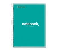 Miquelrius - Cuaderno A4 Notebook Emotions, 80 Hojas 90 g/m², Cuadrícula 5 x 5 mm, 1 Franja de Color, Espiral Microperforado, Tapa Polipropileno, 4 Taladros, Turquesa