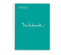 Miquelrius - Cuaderno A4 Notebook Emotions, 80 Hojas 90 g/m², Cuadrícula 5 x 5 mm, 1 Franja de Color, Espiral Microperforado, Cuaderno Cuadriculado, Tapa Extra Rígida, 4 Taladros, Turquesa