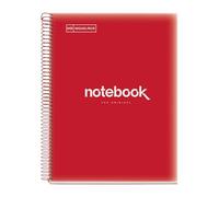 Miquelrius - Cuaderno A4 Notebook Emotions, 80 Hojas 90 g/m², Cuadrícula 5 x 5 mm, 1 Franja de Color, Espiral Microperforado, Tapa Polipropileno, 4 Taladros, Rojo