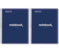 Miquelrius - Cuaderno A4 Notebook Emotions, 80 Hojas 90 g/m², Cuadrícula 5 x 5 mm, 1 Franja de Color, Espiral Microperforado, Tapa Polipropileno, 4 Taladros, Color Azul Marino (Paquete de 2)