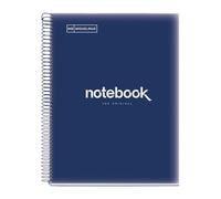 Miquelrius - Cuaderno A4 Notebook Emotions, 80 Hojas 90 g/m², Cuadrícula 5 x 5 mm, 1 Franja de Color, Espiral Microperforado, Tapa Polipropileno, 4 Taladros, Azul Marino