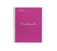 Miquelrius - Cuaderno A4 Notebook Emotions, 80 Hojas 90 g/m², Cuadrícula 5 x 5 mm, 1 Franja de Color, Espiral Microperforado, Cuaderno Cuadriculado, Tapa Extra Rígida, 4 Taladros, Magenta