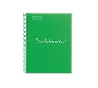 Miquelrius - Cuaderno A4 Notebook Emotions, 80 Hojas 90 g/m², Cuadrícula 5 x 5 mm, 1 Franja de Color, Espiral Microperforado, Tapa Polipropileno, 4 Taladros, Color Verde