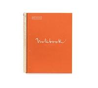 Miquelrius - Cuaderno A4 Notebook Emotions, 80 Hojas 90 g/m², Cuadrícula 5 x 5 mm, 1 Franja de Color, Espiral Microperforado, Cuaderno Cuadriculado, Tapa Extra Rígida, 4 Taladros, Naranja