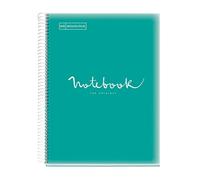 Miquelrius - Cuaderno A4 Notebook Emotions, 80 Hojas 90 g/m², Grands Carreaux Séyès, 1 Franja de Color, Espiral Microperforado, Tapa Polipropileno, 4 Taladros, Turquesa