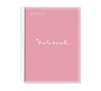 Miquelrius - Cuaderno A4 Notebook Emotions, 80 Hojas 90 g/m², Grands Carreaux Séyès, 1 Franja de Color, Espiral Microperforado, Tapa Polipropileno, 4 Taladros, Rosa