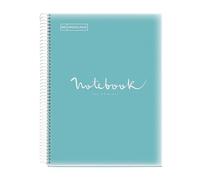 Miquelrius - Cuaderno A4 Notebook Emotions, 80 Hojas 90 g/m², Grands Carreaux Séyès, 1 Franja de Color, Espiral Microperforado, Tapa Polipropileno, 4 Taladros, Azul Cielo