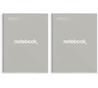 Miquelrius - Cuaderno A4, Notebook Emotions, 80 Hojas de 90 g/m², Rayado Horizontal 7 mm, 1 Franja de Color, Espiral Microperforado, Libreta Rayada, Tapa Extra Rígida, 4 Taladros, Gris (Paquete de 2)