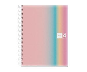 Miquelrius - Cuaderno A4 Rayado 7 mm, 120 Hojas 70 g/m², 4 Franjas de Colores Multiasignatura, Cubierta de Polipropileno, Espiral Microperforado, 4 Taladros para Archivar, Aurora West Bay
