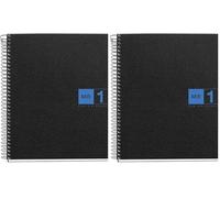 Miquelrius - Cuaderno A5, 80 hojas de 70 g/m², 1 banda de color, Libreta cuadriculada 5 mm, 2 taladros, Cubierta flexible de polipropileno, Notebook The Original, Color Negro/Azul (Paquete de 2)