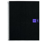 Miquelrius - Cuaderno A5, 80 hojas de 70 g/m², 1 banda de color, Libreta cuadriculada 5 mm, 2 taladros, Cubierta flexible de polipropileno, Notebook The Original, Color Negro/Violeta