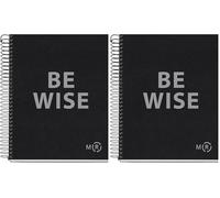 Miquelrius - Cuaderno A5 Be Eco, 80 hojas microperforadas de 90 g/m², Libreta cuadrícula 5 mm, 1 banda de color, 2 taladros, Cubierta reciclada, Negro antracita (Paquete de 2)