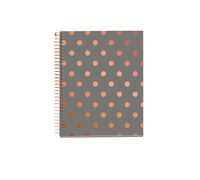 Miquelrius - Cuaderno A5 Cuadriculado, 120 Hojas Microperforadas de 70 g/m², Tapa Dura, 4 Franjas de Color Multiasignatura, 2 Taladros para Archivar, Espiral, Notebook Topos