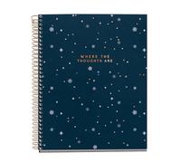Miquelrius - Cuaderno A5 Cuadriculado 5 mm, 100 Hojas de 70 g/m², Cubierta de Cartón con Detalles Dorados, 4 Franjas de Color Multiasignatura, Espiral Cobre, Notebook Midnight Secrets