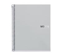 Miquelrius - Cuaderno A5 Cuadriculado 5 mm, 150 Hojas con 6 Bandas de Colores, Papel Extra Opaco 70 g/m², Tapas Polipropileno Resistente con 2 Taladros, Notebook The Originals, Gris