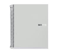 Miquelrius - Cuaderno A5 Cuadriculado 5 mm, 200 Hojas con 8 Bandas de Colores, Papel Extra Opaco 70 g/m², Tapas Polipropileno Resistente con 2 Taladros, Notebook The Originals, Gris