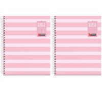 Miquelrius - Cuaderno A5 Cuadriculado 5 mm con Pegatinas, Rosa (Paquete de 2)