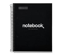 Miquelrius - Cuaderno A5 Cuadriculado 5 mm, Notebook Emotions, 80 Hojas 90 g/m², 1 Franja de Color, Espiral Microperforado, Libreta Cuadriculada, Tapa Extra Rígida, 2 Taladros, Negro