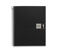 Miquelrius - Cuaderno A5, 80 Hojas de 70 g/m², 1 Banda de Color, Libreta Cuadriculada 5 mm, 2 Taladros, Cubierta Flexible de Polipropileno, Notebook The Original, Color Negro/Gris