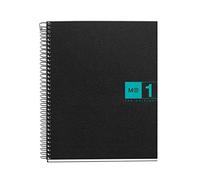 Miquelrius - Cuaderno A5, 80 Hojas de 70 g/m², 1 Banda de Color, Libreta Cuadriculada 5 mm, 2 Taladros, Cubierta Flexible de Polipropileno, Notebook The Original, Color Negro/Turquesa