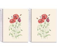 Miquelrius - Cuaderno A5 Liso, 80 Hojas Microperforadas de 1 Color, Papel Extra Opaco 90 g/m², Tapa de Cartón Extra Duro, Espiral, 2 Taladros para Archivar, Amapola (Paquete de 2)