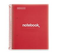 Miquelrius - Cuaderno A5 Notebook Emotions, 120 Hojas 90 g/m², Cuadrícula 5 x 5 mm, 5 Franjas de Colores, Espiral Microperforado, Tapa Polipropileno, 2 Taladros, Color Rojo
