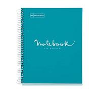 Miquelrius - Cuaderno A5 Notebook Emotions, 80 Hojas 90 g/m², Cuadrícula 5 x 5 mm, 1 Franja de Color, Espiral Microperforado, Cuaderno Cuadriculado, Tapa Extra Rígida, 2 Taladros, Azul Formentera