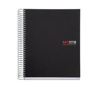 Miquelrius - Cuaderno A5 Rayado 7 mm, 200 Hojas con 8 Bandas de Colores, Papel Extra Opaco 70 g/m², Tapas Polipropileno Resistente con 2 Taladros, Notebook The Originals, Negro