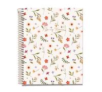 Miquelrius - Cuaderno A5 Rayado Horizontal 7 mm, 100 Hojas de 70 g/m², Cubierta de Cartón Crema, 4 Franjas de Color Multiasignatura, Espiral Cobre, Spring Flowers, Notebook Flores