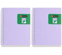 Miquelrius - Cuaderno A6 liso, Cubierta bicolor de polipropileno flexible, 80 hojas de papel marfil de 80 g/m², Espiral transparente de silicona, Malva/Verde (Paquete de 2)