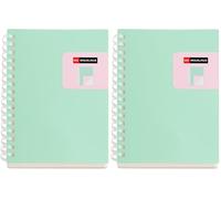 Miquelrius - Cuaderno A6 rayado, Cubierta bicolor de polipropileno flexible, 80 hojas de papel marfil de 80 g/m², Espiral transparente de silicona, Turquesa/Verde (Paquete de 2)