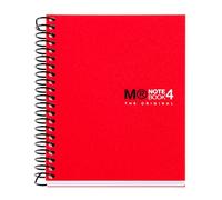 Miquelrius - Cuaderno A7, Libreta Cuadriculada 5 mm, Espiral Microperforado, Sin Taladros, 100 Hojas de 70 g/m², Polipropileno Opaco, 4 Franjas de Color, Notebook The Original, Rojo
