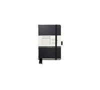 Miquelrius - Cuaderno de notas A6 (90x140 mm), Tapa dura símil piel vinílica, Cierre elástico, 96 hojas de 80 g/m², 160 páginas en blanco numeradas + 32 lisas con recuadro de color, Negro