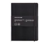 Miquelrius - Cuaderno flexible sin índice de piel reciclada A5+ (152 x 210 mm), 100 hojas, Papel liso de 70 g/m², Con goma elástica, Fabricado en España, Color negro