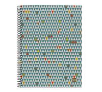 Miquelrius - Cuaderno Libreta Notebook 100% Reciclado, 4 Franjas de Colores, A5, 120 Hojas de Rayas Horizontales, Papel 80 g, 2 Taladros, Cubierta de Cartón Reciclado, Diseño Eco Triangles