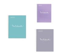 Miquelrius - Lote de 3 Cuadernos A4 Cuadriculados, 80 Hojas 90 g/m², Cuadrícula 5 mm, 1 Franja de Color, Espiral Microperforado, Tapa Extra Rígida, 4 Taladros, Azul Cielo + Lavanda + Gris