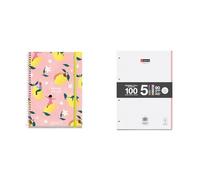 Miquelrius - Lote de Agenda Escolar 2024-2025, 117 x 174 mm, Semana Vista, Lemon Fly + Recambio 100 Hojas A4, Puntos Dots, Papel 90 g/m², 4 Taladros