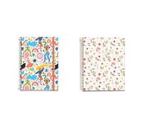 Miquelrius - Lote de Agenda Escolar 2024-2025, 117 x 174 mm, Semana Vista, Party + Cuaderno A4, 100 Hojas de 70 g/m², Cuadrícula 5 mm, Flores