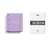 Miquelrius - Lote de Carpebloc A4 Emotions: Carpeta 4 Anillas Con Recambio 100 Hojas Cuadriculadas 90 g/m², Lavanda + Bloc 5 Colores, 100 Hojas Cuadriculadas 70 g/m²