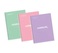 Miquelrius - Pack 3 Cuadernos A4, Notebook Emotions, 80 Hojas 90 g/m², Cuaderno Punteado Dots, Libretas con Tapa Dura y Espiral, 2 Taladros para Archivar, Ideales para la Vuelta al Cole o la Oficina