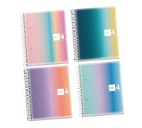Miquelrius - Pack 4 Cuadernos A5 Cuadriculados, 120 Hojas 70 g/m², Tapa de Polipropileno, Espiral, 2 Taladros para Archivar, Vuelta al Cole y Oficina, Aurora