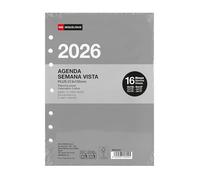 Miquelrius - Recambio agenda 2026 anillas, 16 meses, Semana vista vertical, Tamaño A5 ampliado (155 x 213 mm), Planificador interior semanal reemplazable 6 anillas, Español-EN-PT