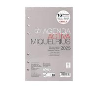 Miquelrius - Recambio Agenda Anual 2025, 16 MESES, Día Página, Recambio Agenda Anillas, Tamaño Activa 117 x 182 mm, Recambio Agenda 6 Anillas, Catalán, Portugués e Inglés