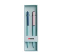 Miquelrius - Set 2 Bolígrafos azules, Óptimos para material escolar, Bolis punta 0.7 mm, Material oficina, Papelería bonita, Bolígrafo giratorio, Rosa/Azul