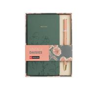 Miquelrius - Set de Cuaderno y Bolígrafo, 100 Hojas Lisas, Vintage Daisies | Libreta 81 x 149 mm de 100 g/m², Tinta Azul de Base Aceite, Recambio Cross Ballpen Broad, Ideal para Regalar
