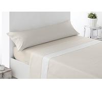 Miracle Home. Juego de sábanas Floreta. Set de 4 Piezas, sábana Bajera Ajustable, encimera y 2 Fundas de Almohada. Anti-Peeling. 50% algodón-50% Microfibra cepillada. Beige. 180 x 200. Cama 180