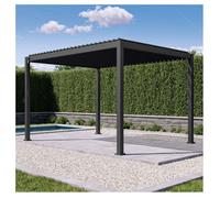 Mirador con pérgola modelo 111S, de 3x4 metros, con cubierta de láminas de acero, postes de aluminio, canalón de desagüe, diseño independiente, pabellón de jardín resistente al viento y apto para clim